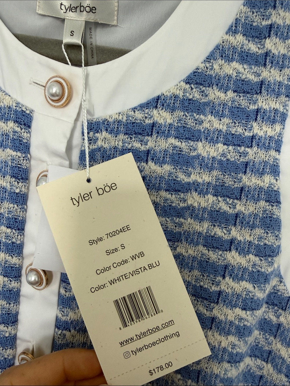 Tyler Boe Blue & White Sleeveless Tweed Shift Dress - Sz Small (NWT) - Picture 2 of 5
